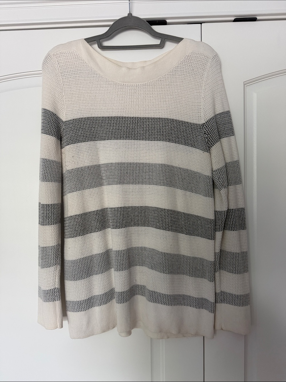 Market & Spruce Cream and Gray Striped Crewneck Sweater